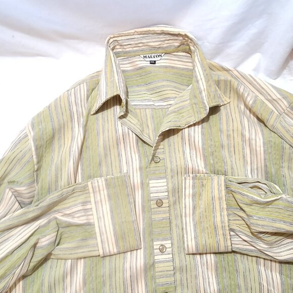 3XL Maltos Green Stripe French Cuff Button Down Collar Dress Shirt - Picture 10 of 10